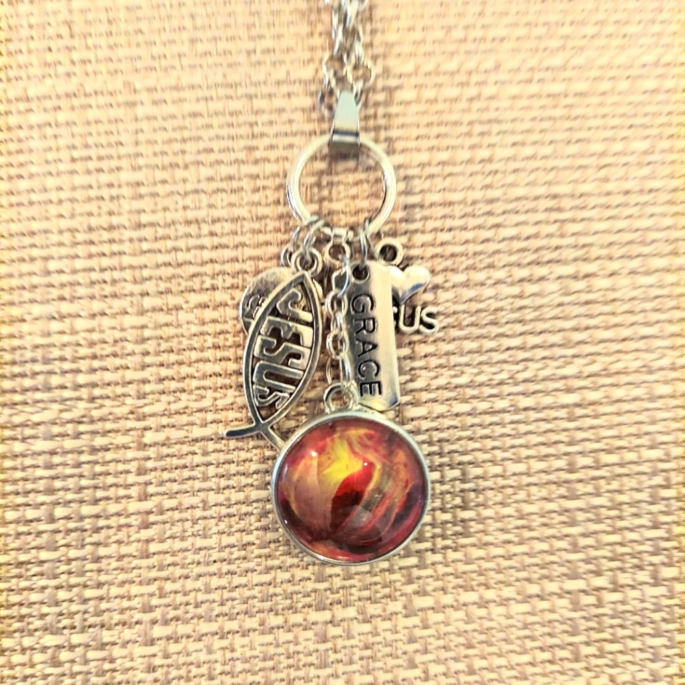 Handcrafted Snap Pour Painted Charm Sweater Length Necklace